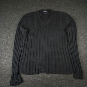 Vtg Polo Ralph Lauren Black Ribbed V-Neck Knit Sweater 100% Linen Men's XL
